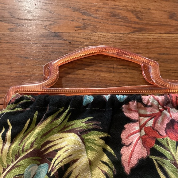 Vintage barkcloth purse, tropical print. - Picture 7 of 7